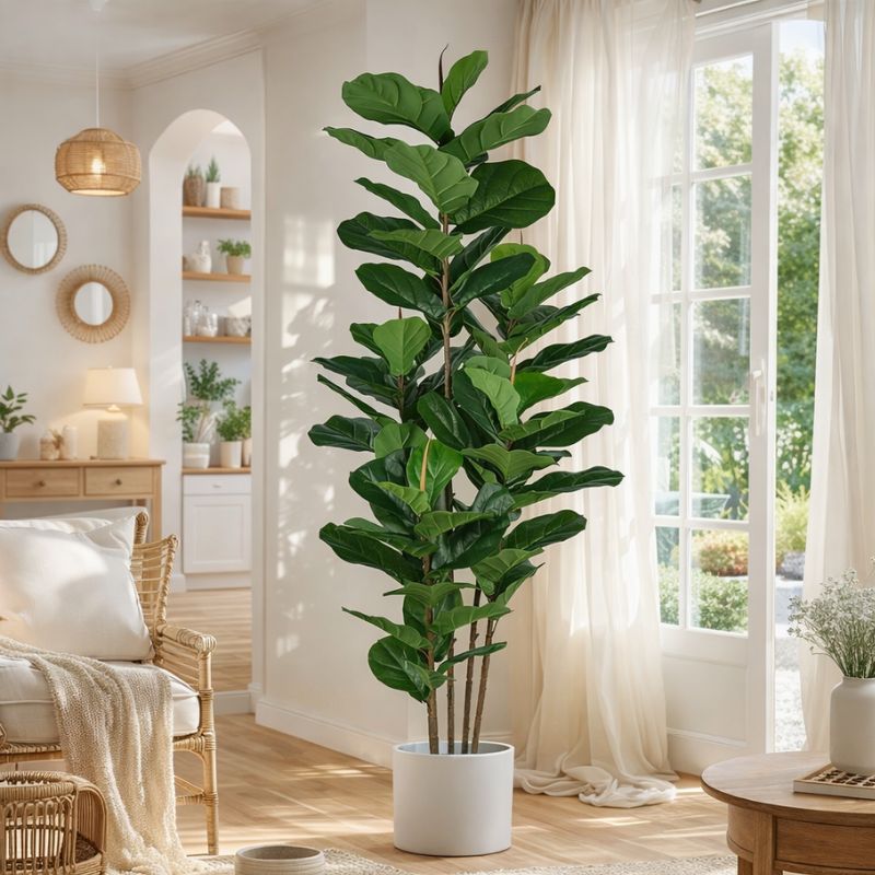 Yepdin Faux Fiddle Leaf Fig Tree 6 FT - Artificial Ficus Tree with Tall Artificial Plants Large 69 Fiddle Leaves - Lifelike Fake Trees for Home Decor Living Room Indoor Outdoor