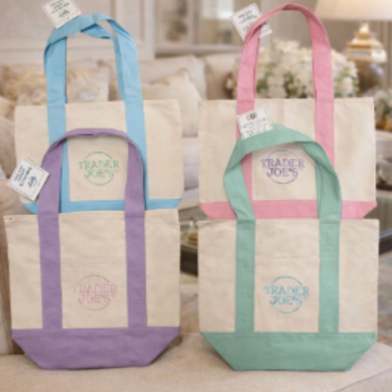 Trader Joes Mini Tote Bags, Canvas Pastel Colors. Set of 4 - Pink, Lavender, Light Green & Sky Blue | Mini Tote Bag