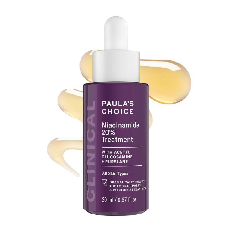 Beautiful niacinamide serum bottle by Paula’s Choice, Vitamin B3 concentrated face treatment for a radiant, youthful glow and a beautiful face, shown in elegant skincare setting.