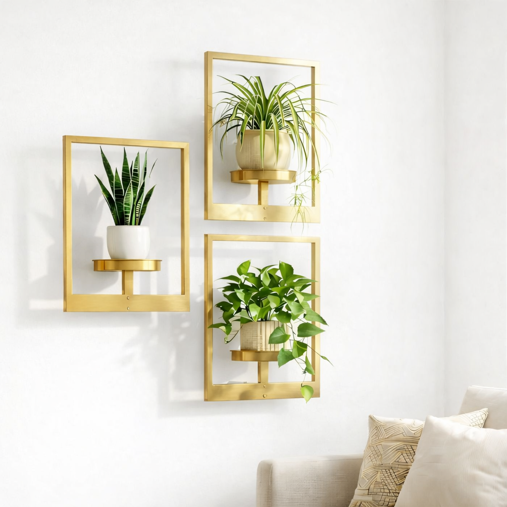 Picture Frame Wall Planters Set of 3, Modern Metal Hanging Shelves for Plants