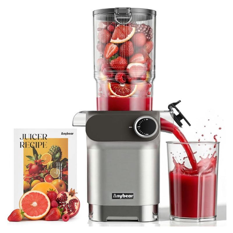 Anybear Cold Press Juicer 200W Masticating Slow Juicer 4.3" Large Feed Chute Fit Whole Fruits Vegetables