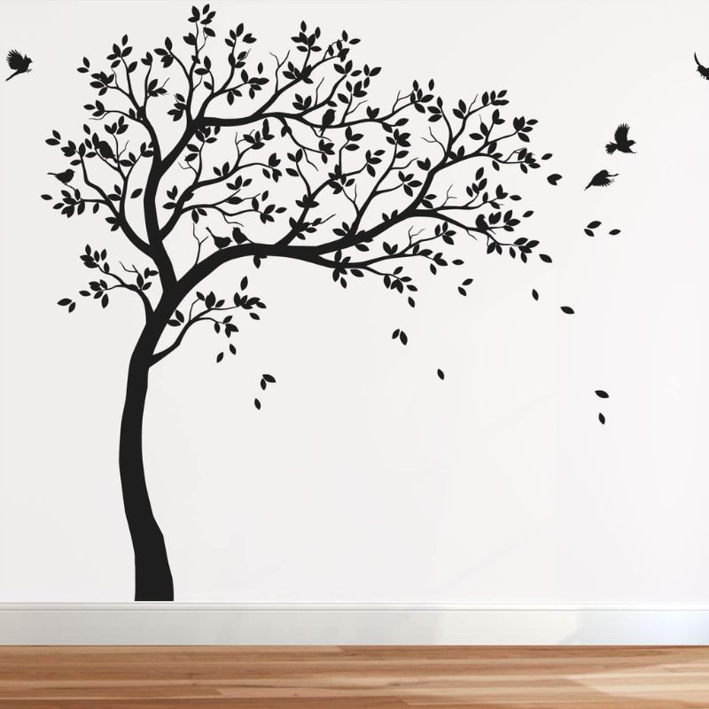 Large Tree Wall Decals Nursery Leaning Tree Stickers with Birds